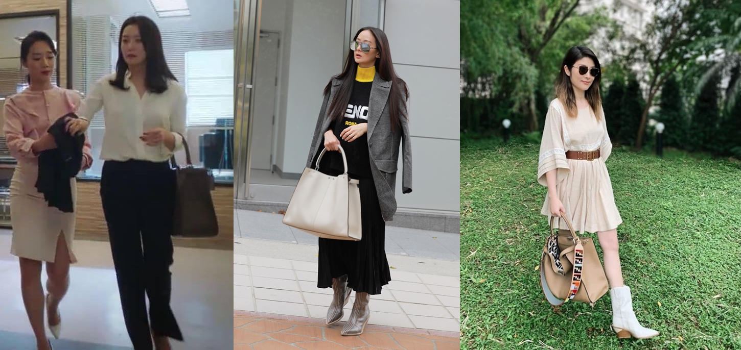 （左起）金喜善、孫芸芸、陳慧琳都拎著今年7月才推出的Peekaboo X-Lite包款，各自演繹不同風情。（愛奇藝台灣站、FENDI提供）
