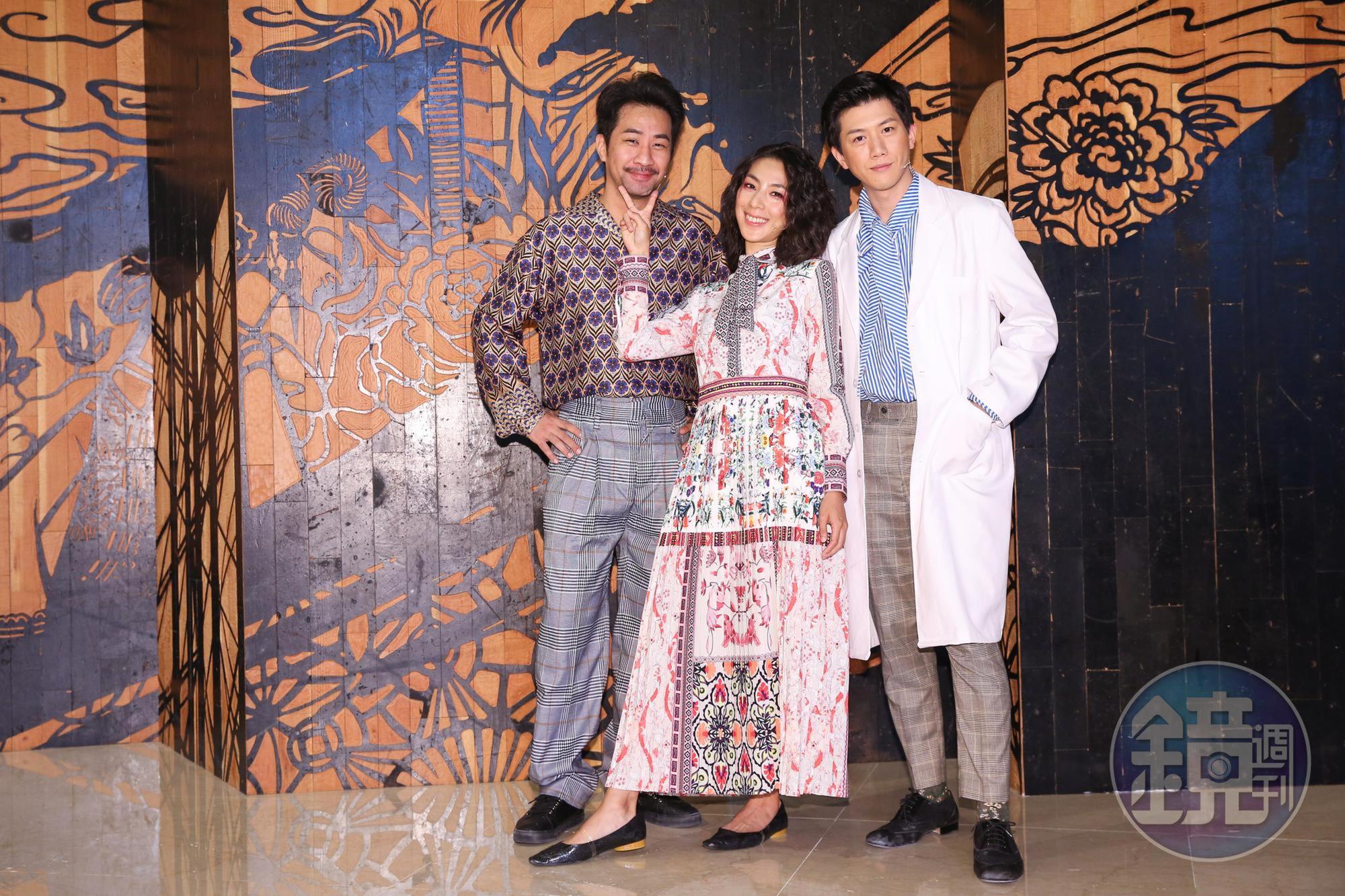林辰唏（中）在《神農氏》是唯一女演員，和莫子儀與黃健瑋都有激情戲，她笑說：「我很能幹，是女超人。」