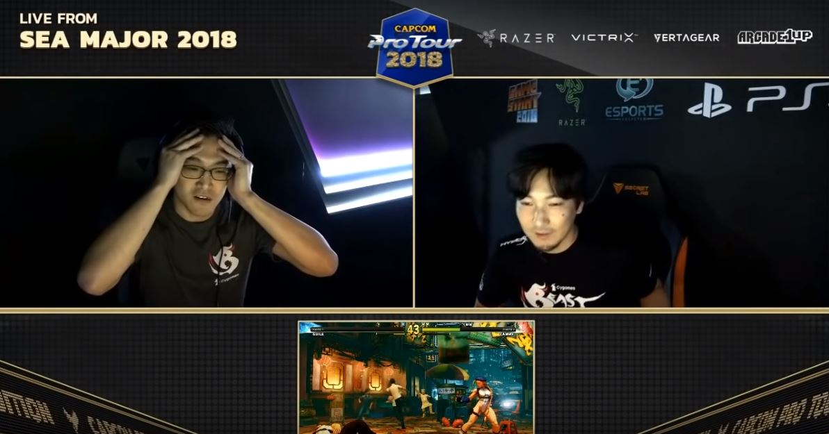 向玉麟奪下新加坡白金賽季軍，圖為八強賽擊敗梅原大吾的時刻。（圖：翻攝自Youtube「Capcom Fighters」）