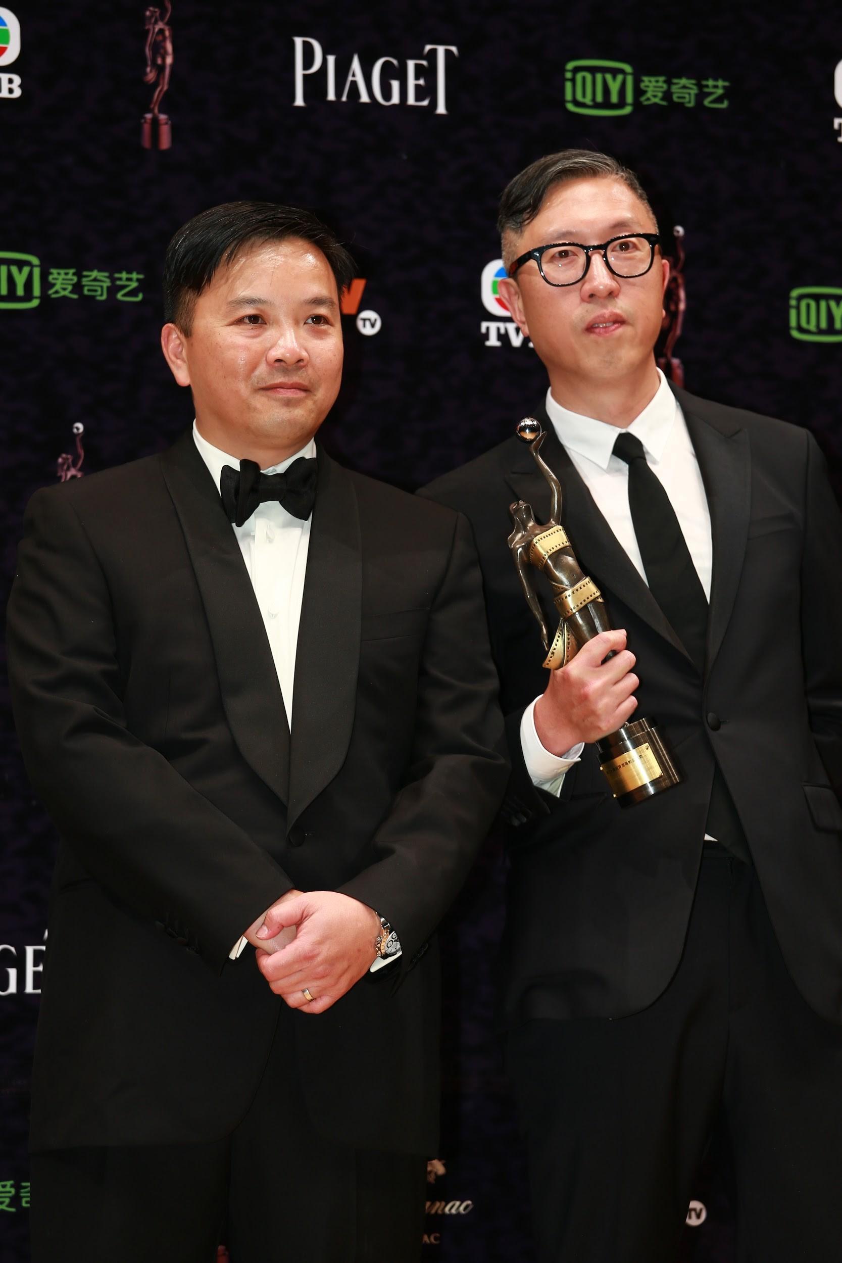 莊文強與麥兆輝(左)以《竊聽風雲3》奪得港電影金像獎最佳編劇。(東方IC)