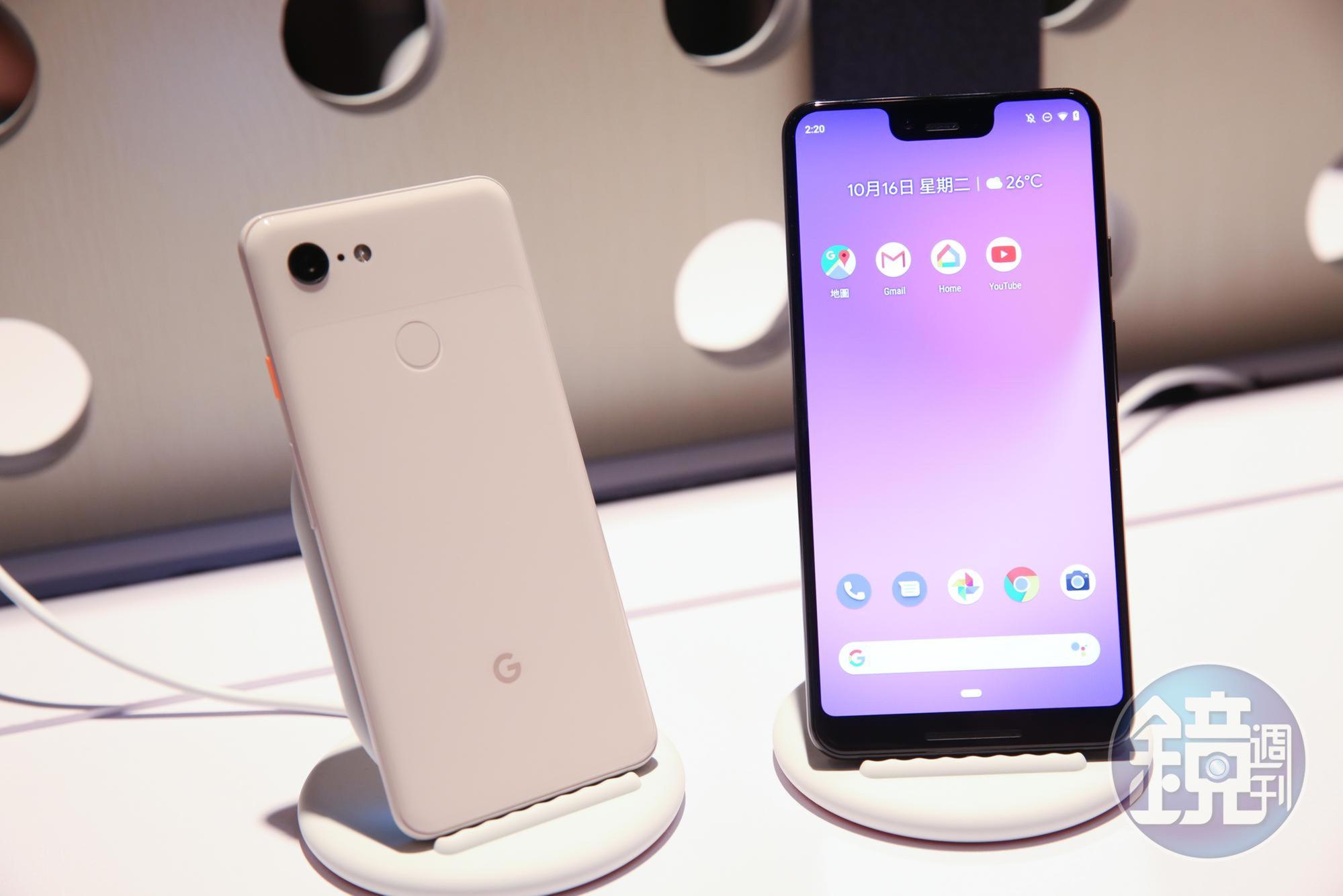Pixel 3系列有5.5吋和6.3吋，搭載高通最新旗艦S845八核心處理器、4GB記憶體、64GB/128GB容量。