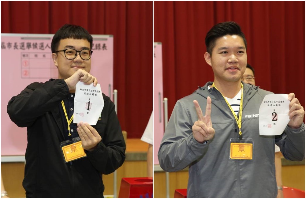 蘇貞昌幕僚代為抽籤，抽中1號，侯友宜幕僚代為抽籤，抽中2號。