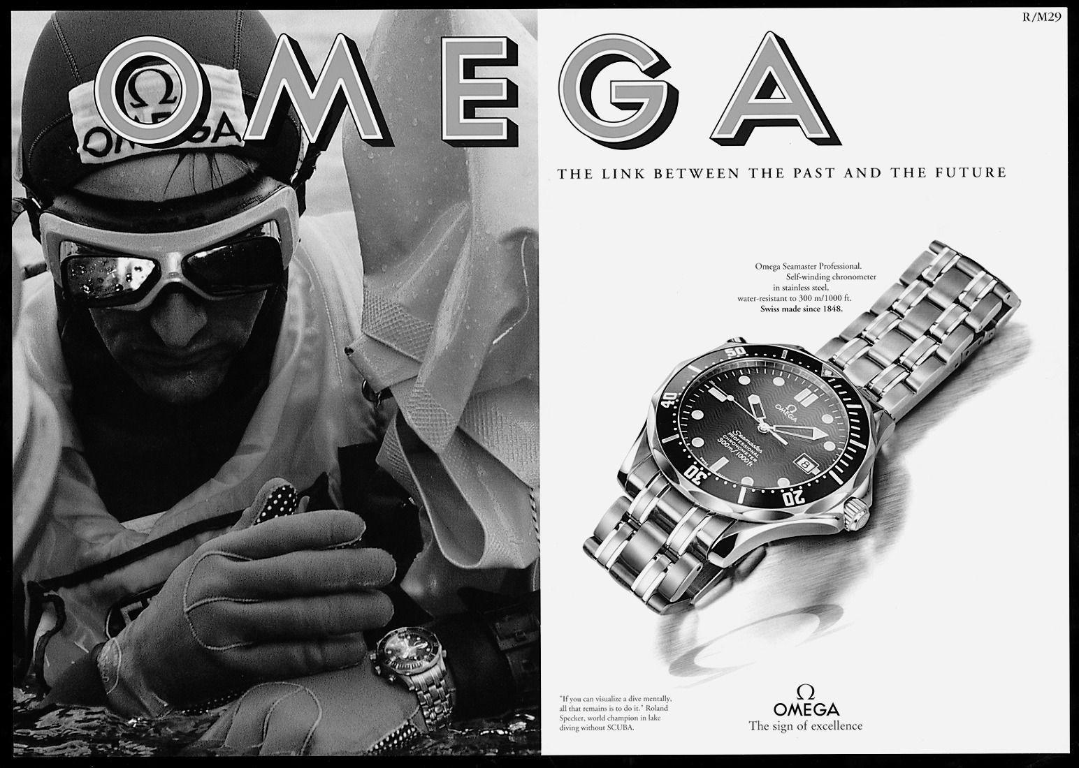 1993年的Seamaster 300 Diver廣告。從當年誕生後，Seamaster 300 Diver樹立OMEGA潛水錶新標準，成為一代經典。