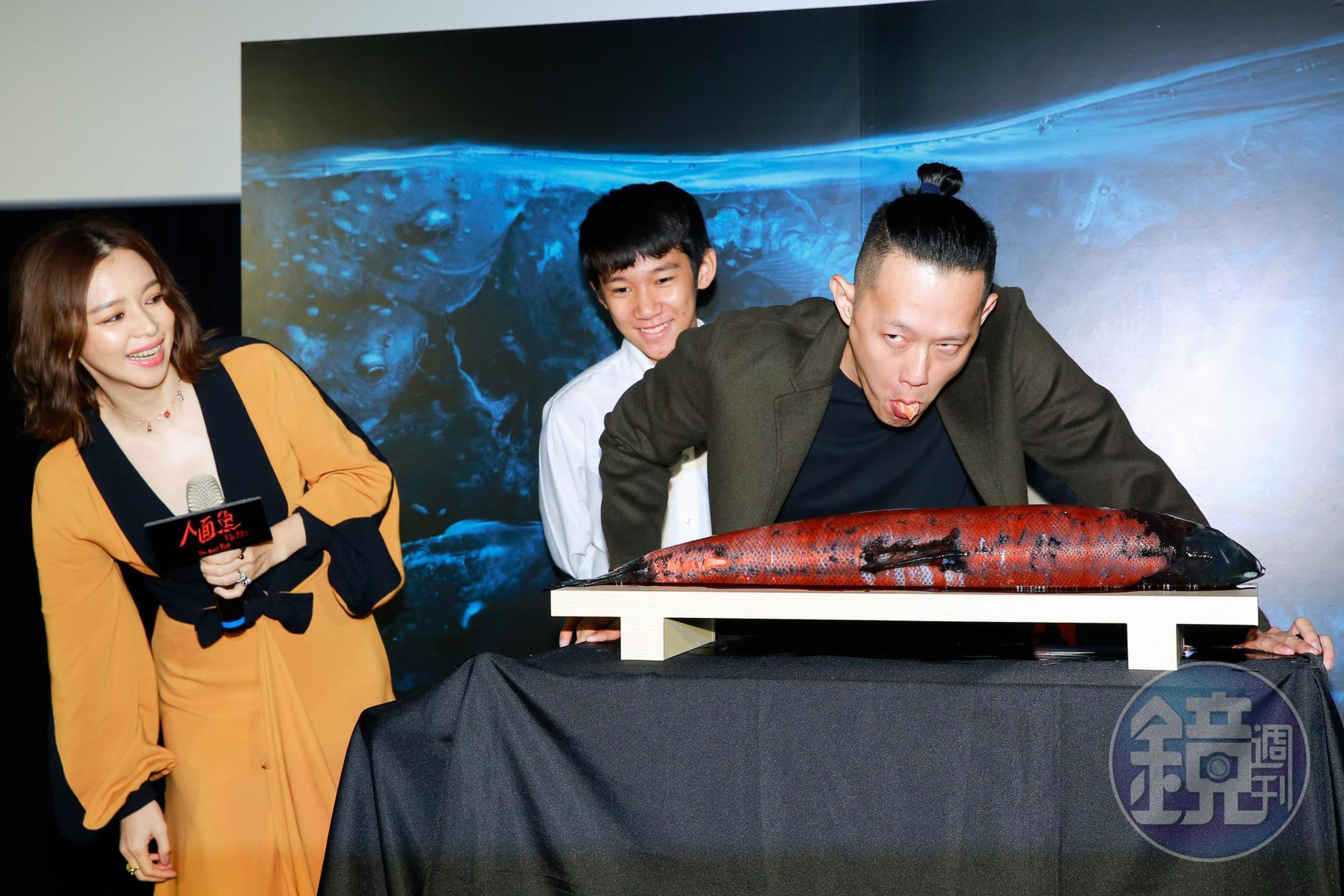徐若瑄使出逆襲絕招，逼導演莊絢維吞生魚片，還自居導演要求各個角度都要拍到，自己終於報了「怨婦之仇」。