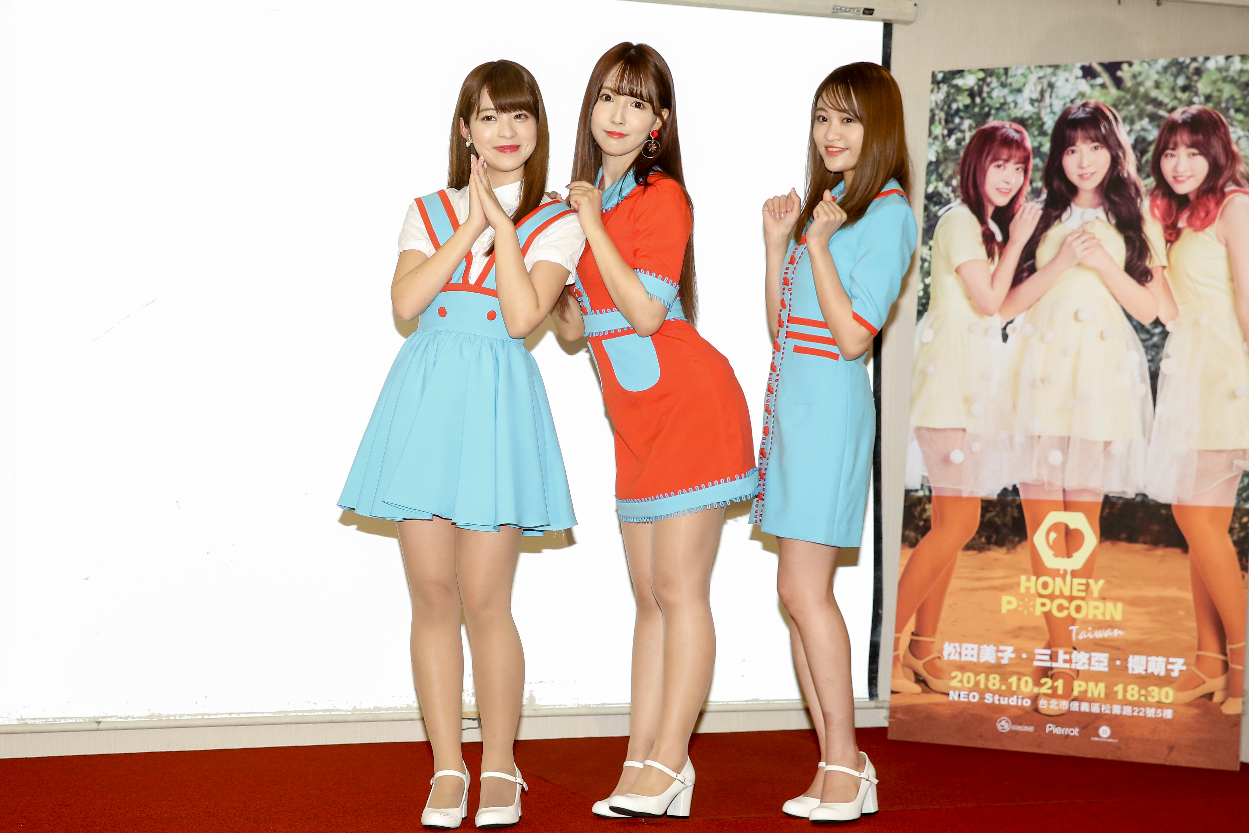 Honey Popcorn櫻萌子（左起）、三上悠亞、松田美子21日將舉行首次台灣演唱會