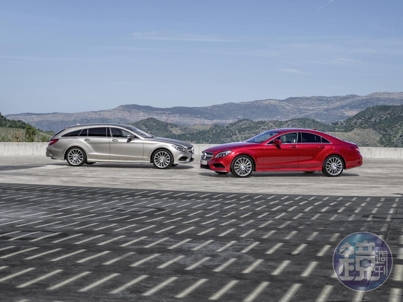 CLS Mk.2於2014年再導入多光束智慧型LED頭燈科技，還加碼發表CLS Shooting Brake獵跑車型（左）。