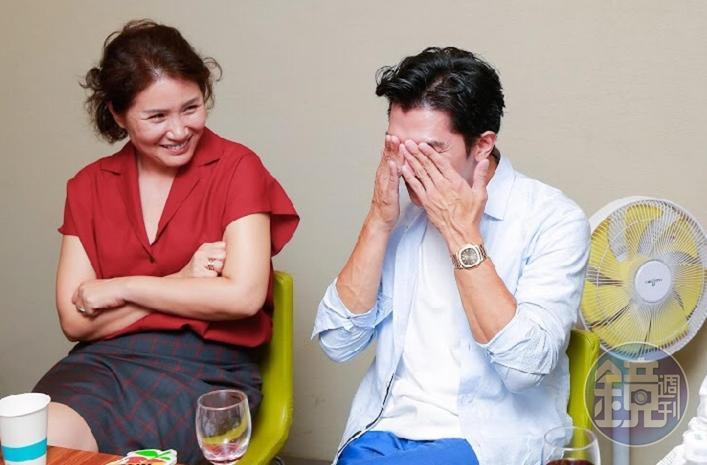 徐譽庭（左）說《誰先愛上他的》是她聽到的真實故事，並非取材國外作品，圖右為該片男主角邱澤。（本刊資料照）