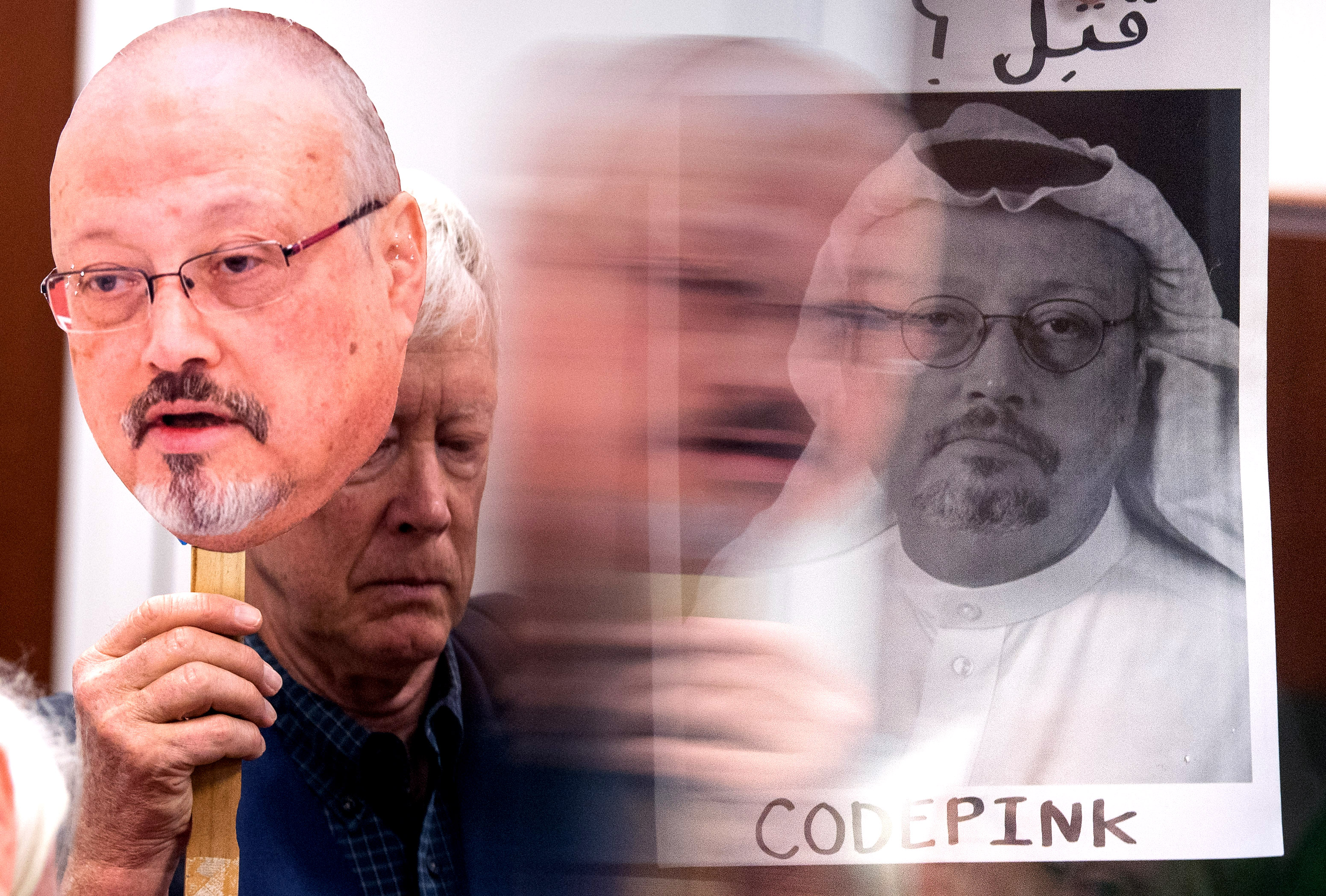 華郵記者命喪沙國駐土耳其領事館,美國民眾聲援抗議美國對沙烏地軍售。(東方IC)