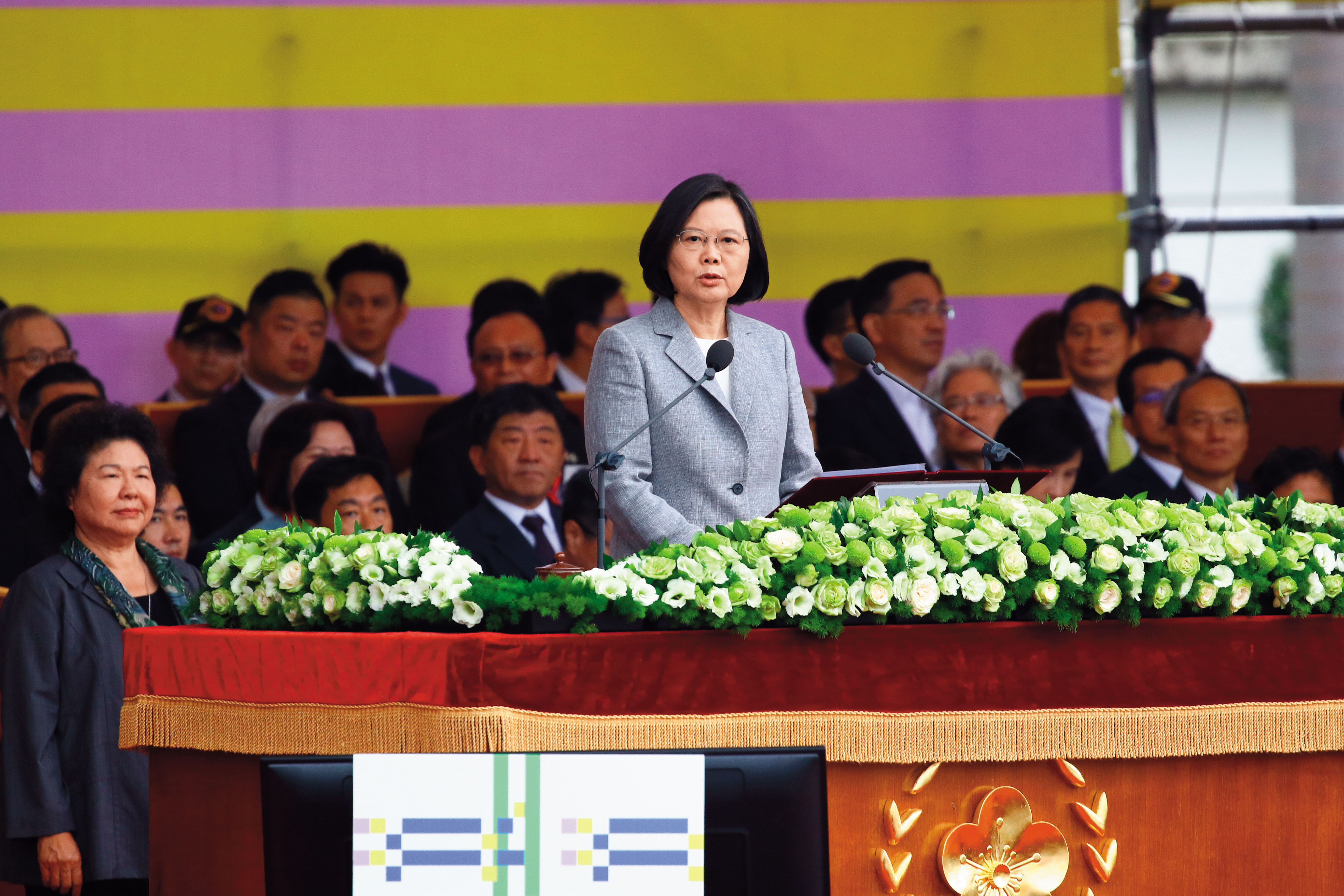 總統蔡英文在國慶大會演說強調，將防範系統性、來自特定國家背景的假消息傳播。