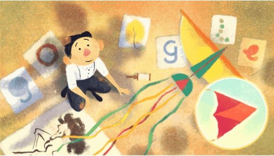 今天是《小鹿斑比》之父黃齊耀108歲冥誕，Google首頁以山水畫呈現。（翻攝自Google）