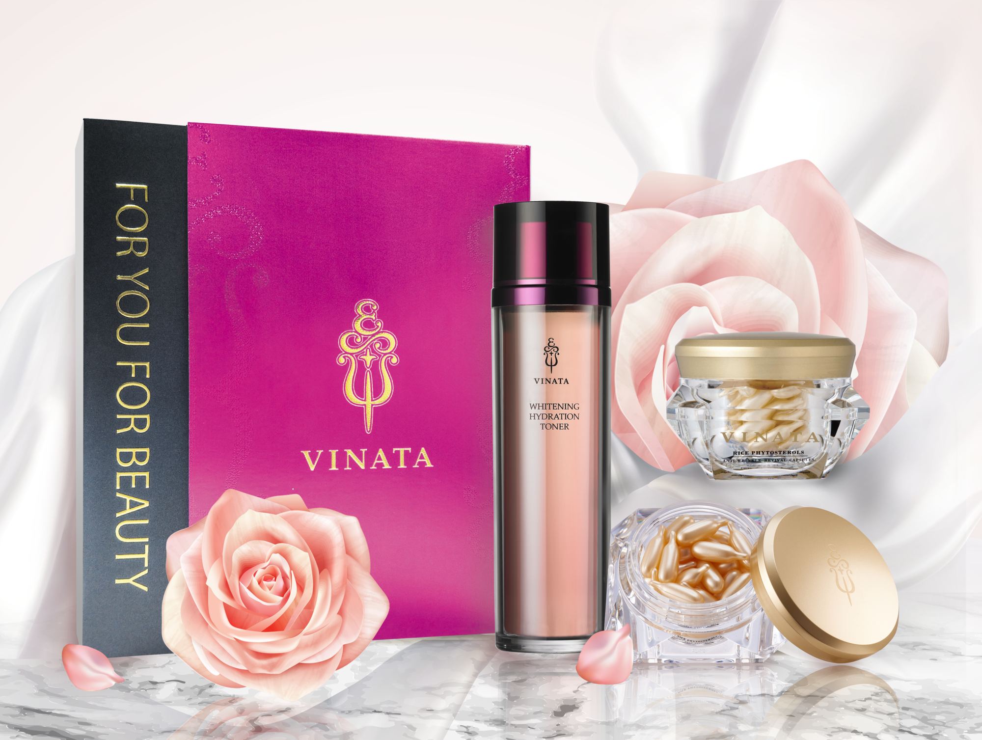VINATA金艷逆齡禮盒,原價3,200元,週年慶下殺近6折1,980元。(內含:VINATA淨白保溼化妝水125g/瓶、VINATA緊緻活膚膠囊40顆入X2瓶)