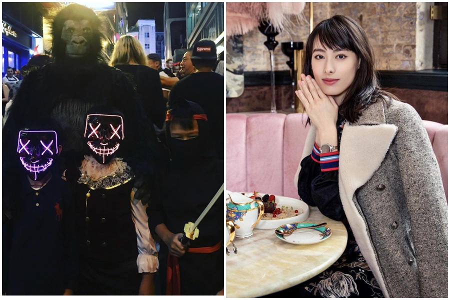 梁洛施帶著三個兒子一起到街上以「鬼樣」嚇人。（梁洛施IG）