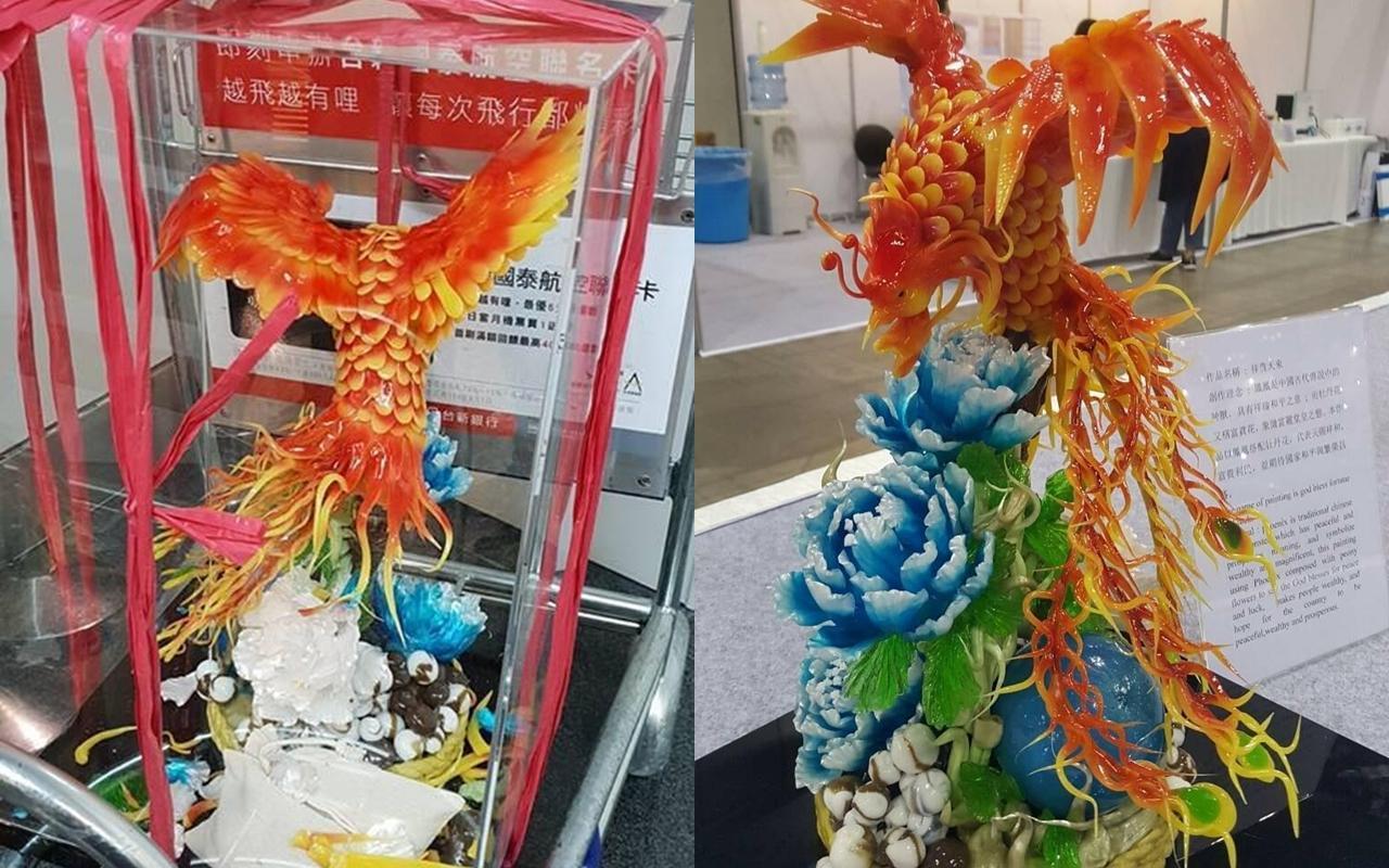 折翼的鳳凰經選手努力修補後，重回往日樣貌，讓網友驚呼好美。（翻攝自爆料公社）