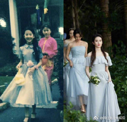 劉亦菲童年過萬聖節的照片曝光。（翻攝自微博）