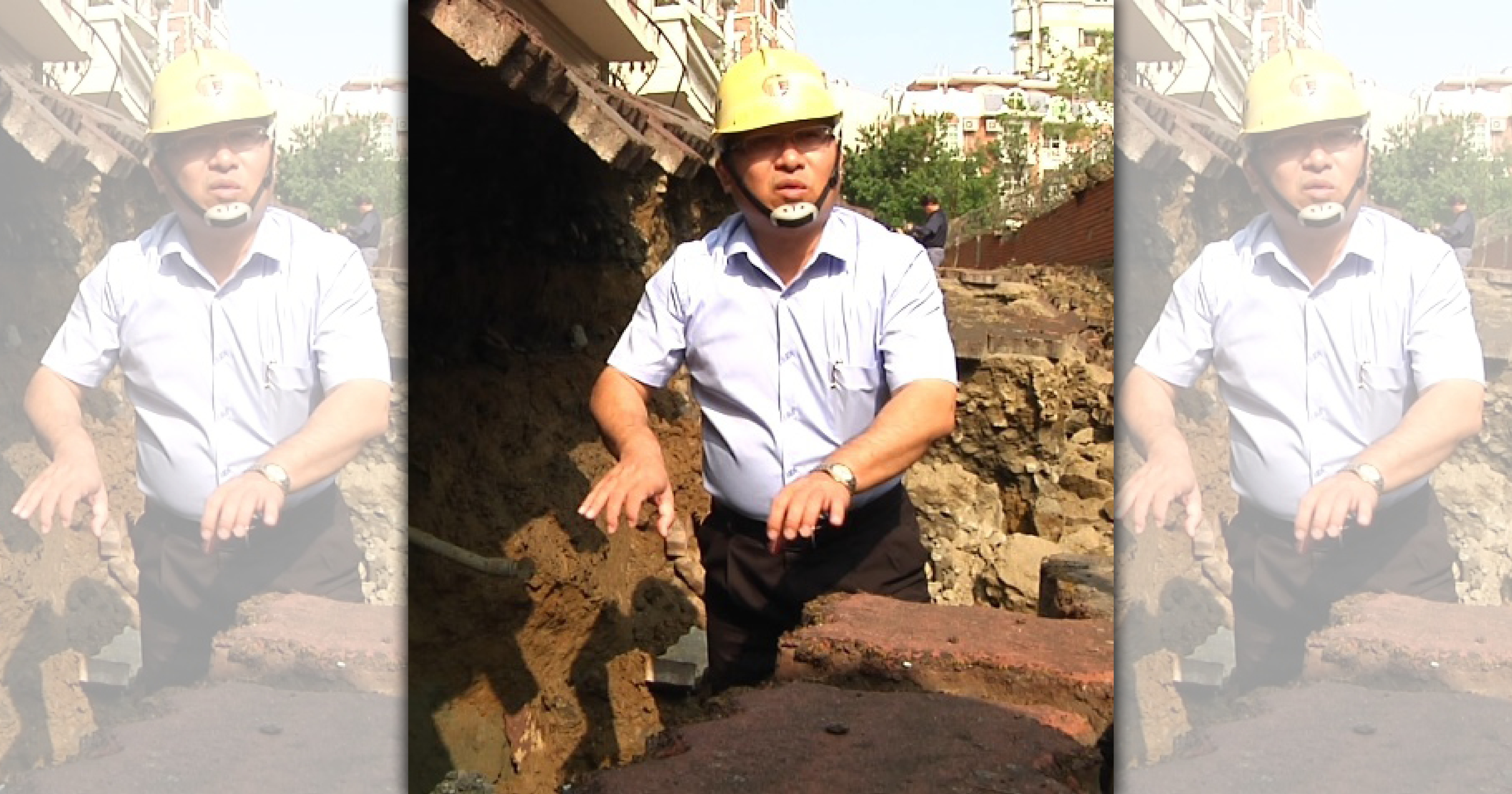 施工單位認為應該是挖破自來水管，大量水掏空地基 導致路面塌陷。（翻攝網路）