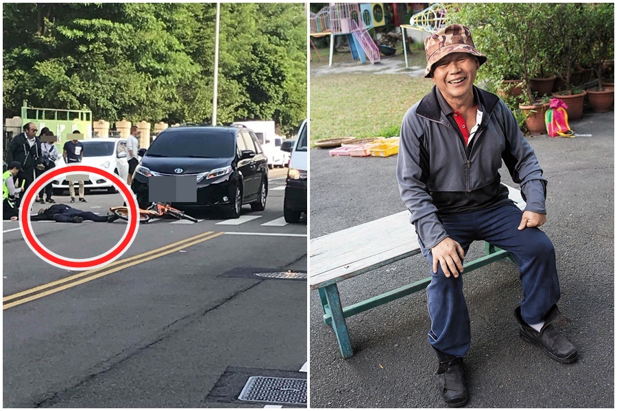 黎明幼兒園園長林金連今早騎著腳踏車撞上台中市長林佳龍靜止的座車。（左圖翻攝自徐玉紅臉書）