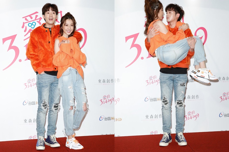 吳思賢（左）與邵雨薇不但穿情侶裝，邵雨薇身上的牛仔褲也是跟吳思賢借來穿的；吳思賢公主抱邵雨薇時，2人距離近到差點親嘴。