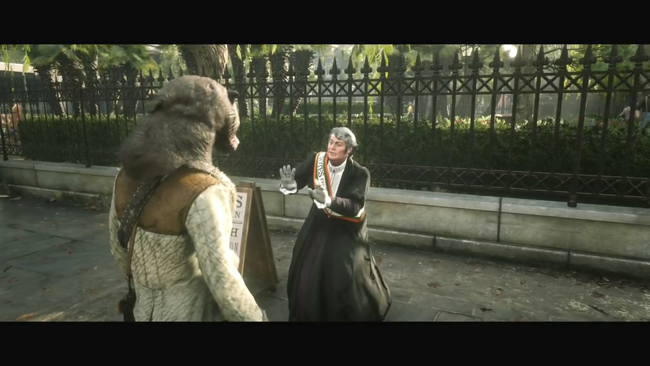 在《碧血狂殺2》中出名的NPC角色─女權運動者（圖片來源：翻攝自Shirrako頻道）