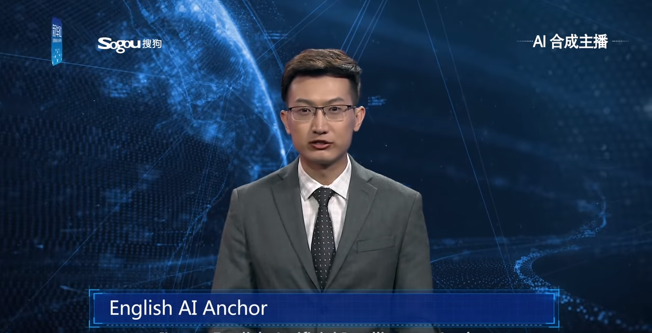 中國官媒最近與中國搜尋平台搜狗合作，推出2位人工智慧主播。（新華社 Youtube）