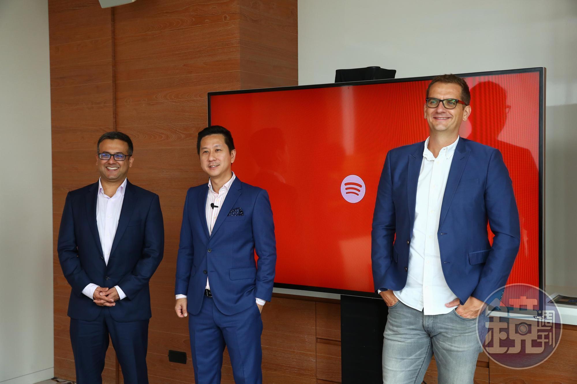 Spotify亞太區業務副總Sea Yen, Ong（中）說，開放免費版的Spotify，目的就是要爭奪更多的廣告贊助商。