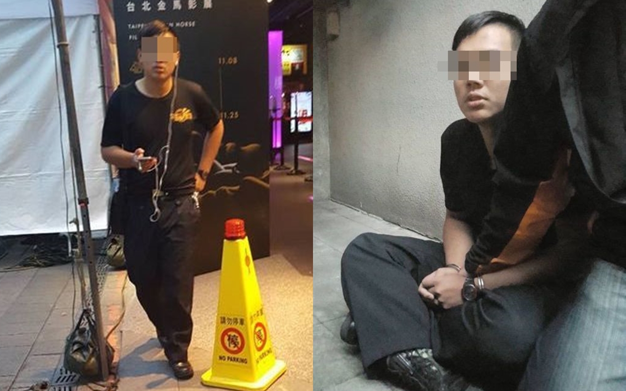 林嫌以混搭消防員與軍人的裝扮出沒在西門町。（翻攝畫面）