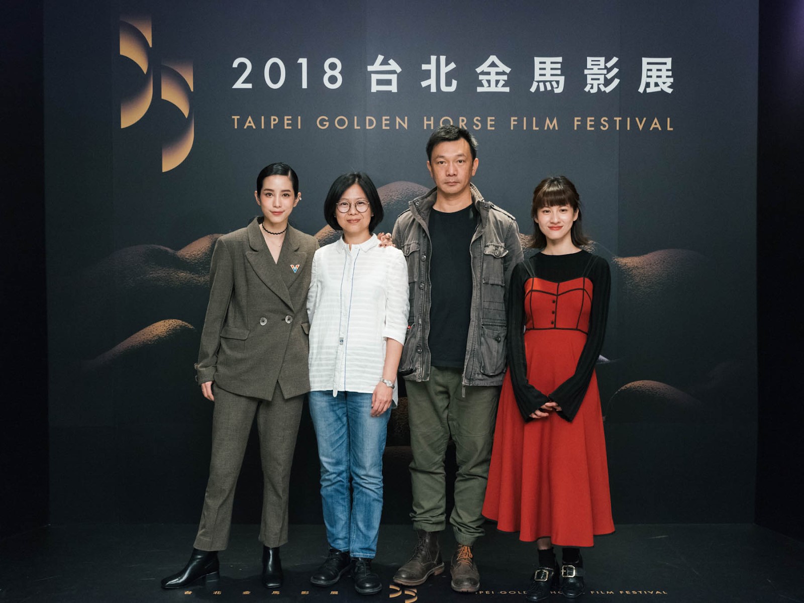 2018金馬電影學院短片演員温貞菱（左起）、導師姜秀瓊、黃信堯、演員連俞涵。（金馬執委會提供）