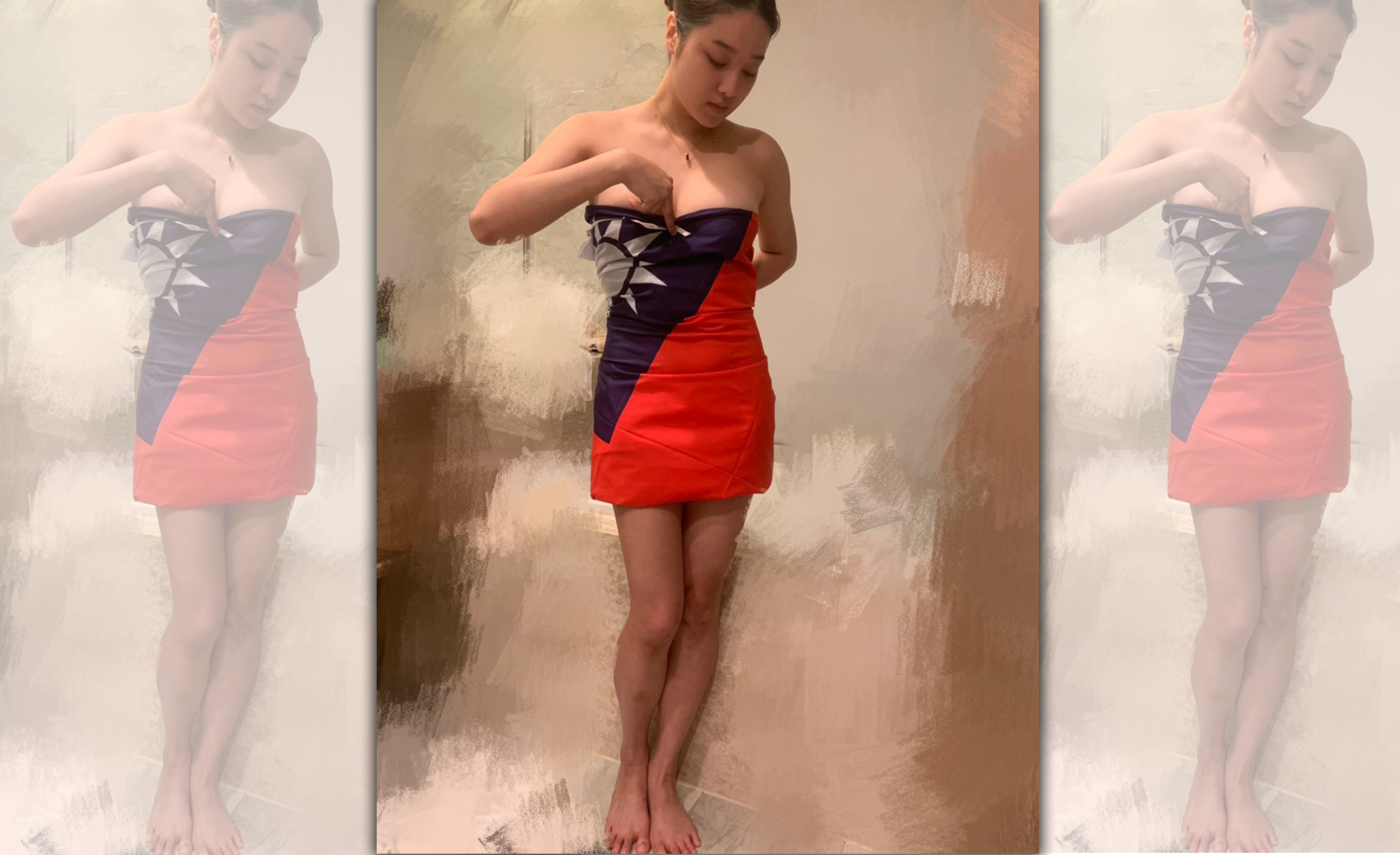 身材姣好的張梓薰大方公開力挺韓國瑜，預告17號鳳山造勢會場，將以緊身國旗洋裝亮相辣翻全場。（翻攝章梓薰臉書）