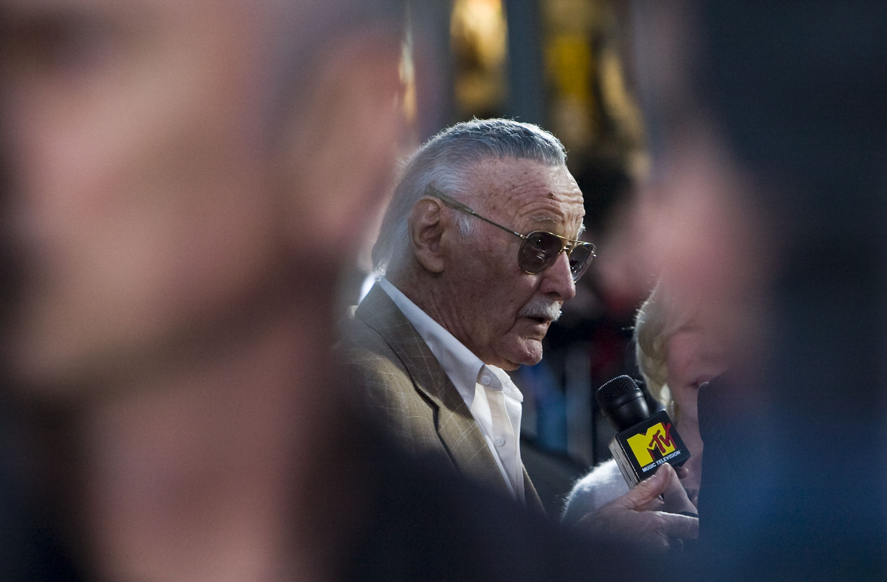 資料照片，「漫威之父」史丹李出席鋼鐵人在好萊塢中國戲院首映的活動。（東方IC）