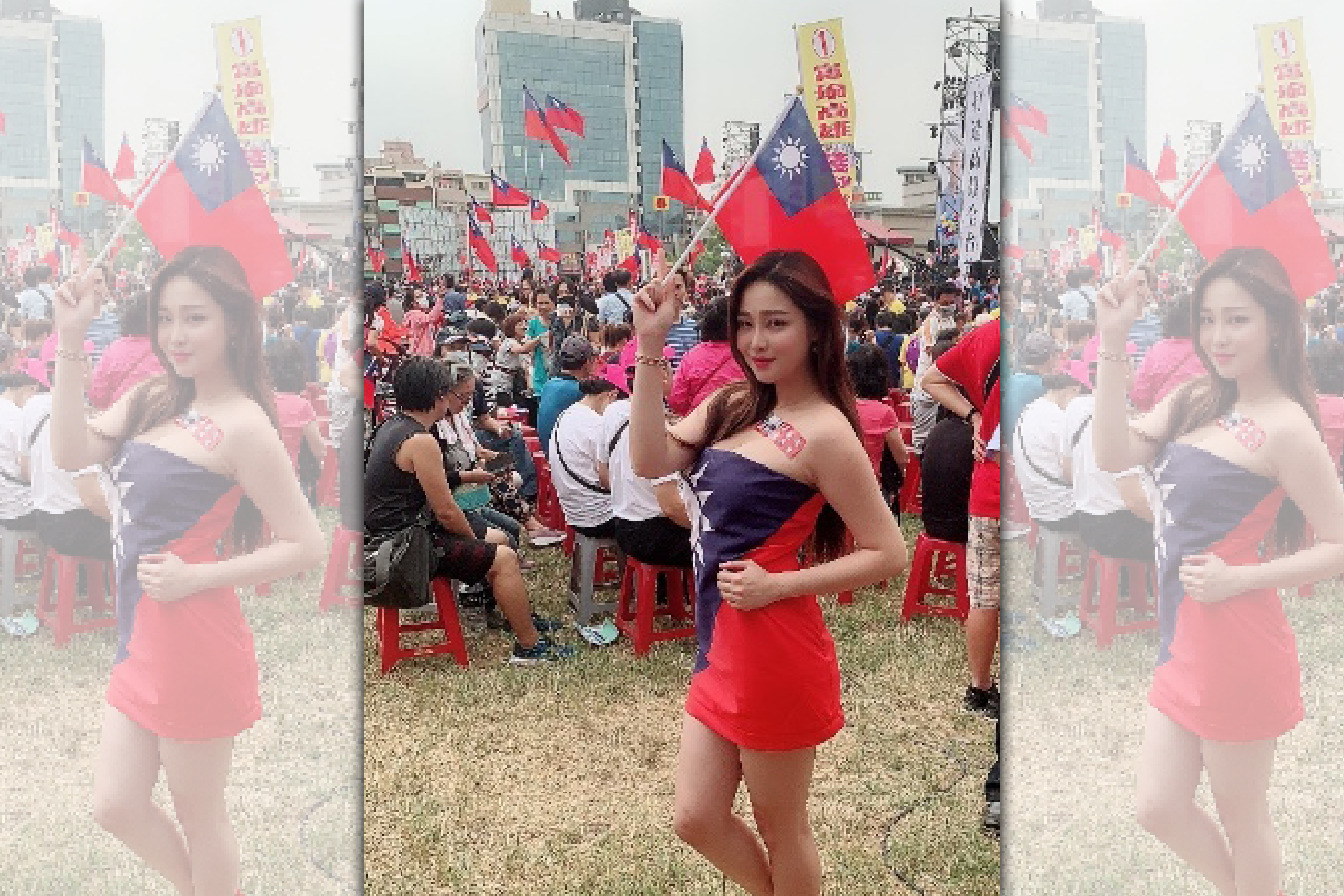 章梓薰雖然只有163公分高，但她勻稱的比例 緊身國旗小洋裝，將好身材嶄露無遺。（章梓薰提供）