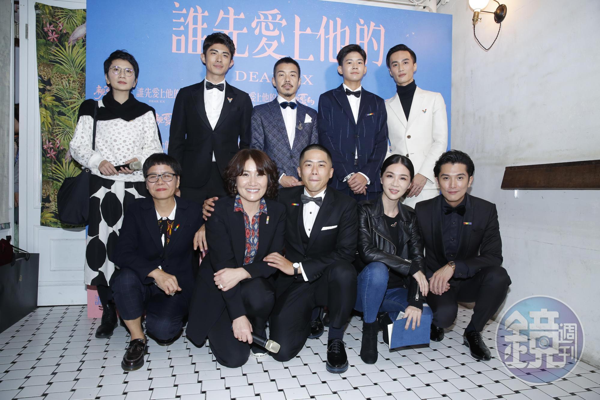 編劇呂蒔媛(前排左起)、導演徐譽庭、導演許智彥、謝盈萱、邱澤、剪輯雷震卿(後排左起)、梁正群、陳如山、黃聖球、李英宏。