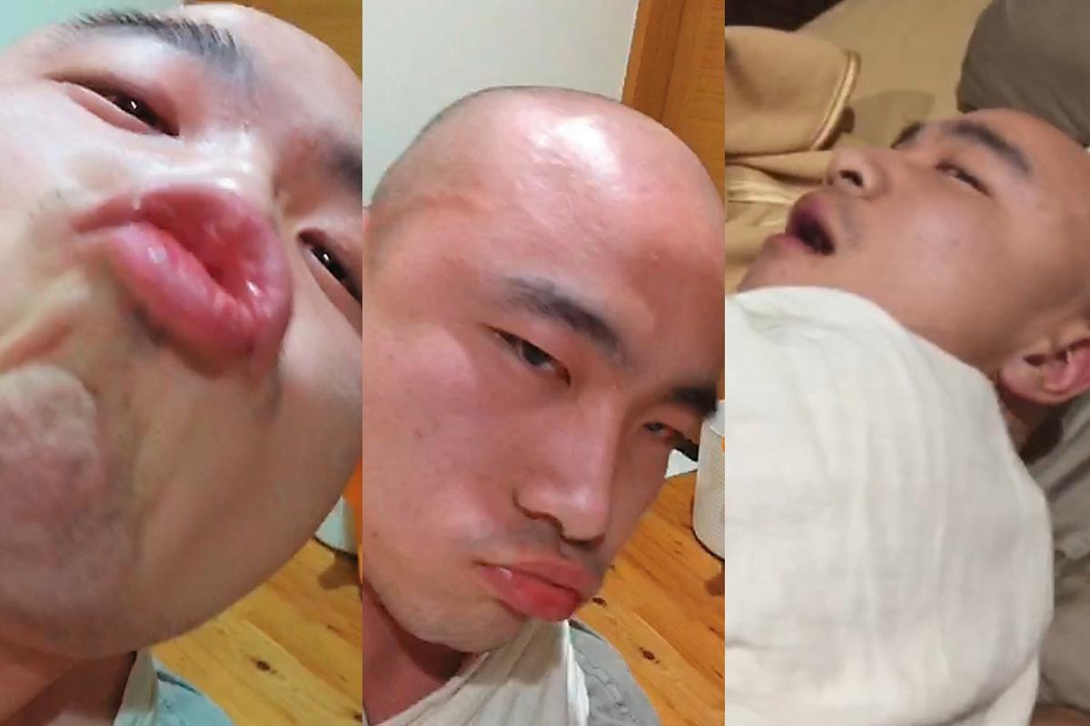 開泓法師疑吸毒後神智不清,表情猥褻大喊「我愛我的老公」等話語。(讀者提供)