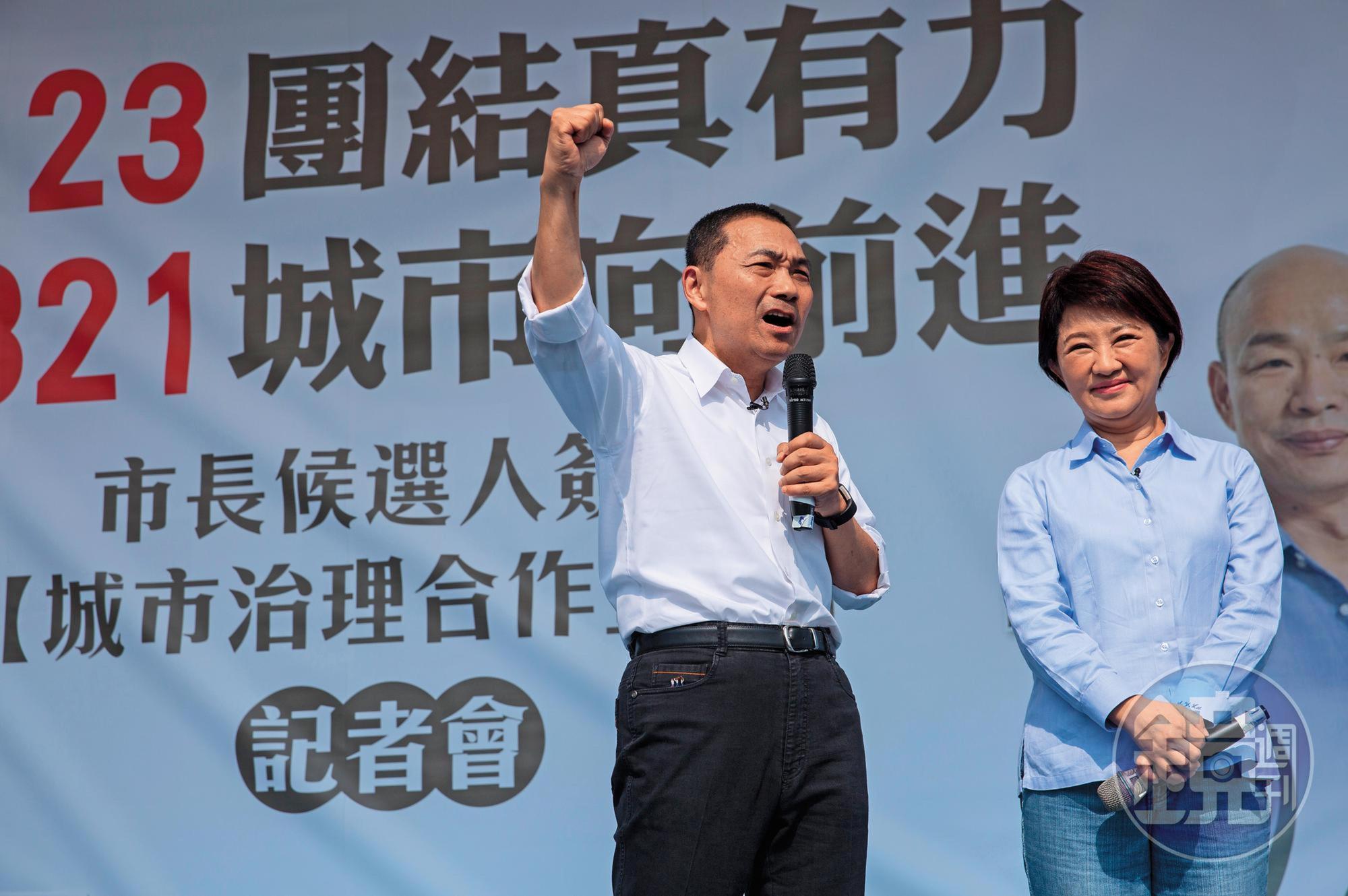 國民黨贏得3都，新北市長朱立倫人馬就占了2都，分別為新任新北市長侯友宜（左）和台中市長盧秀燕（右）。