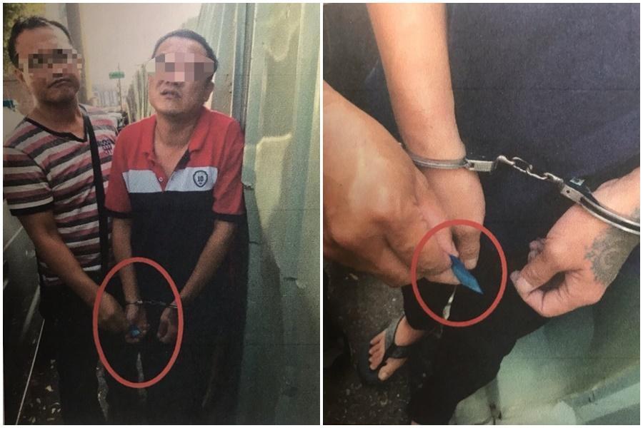 吳男幾經掙扎交出褲袋內的安毒，供稱原從事刺青師，卻因沉淪毒品無法自拔。（警方提供）