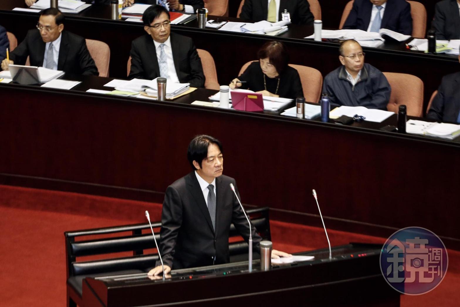 行政院長賴清德今(27日)到立法院報告並備詢。