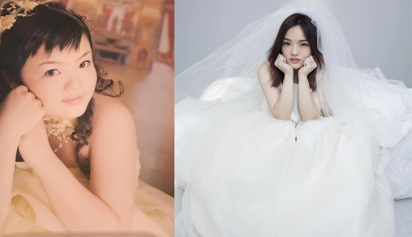 徐佳瑩公開自己多年前拍的青澀婚紗照與今年結婚所拍的照片，模樣差異不大，讓許多粉絲都大讚根本沒變。（圖取自徐佳瑩臉書）