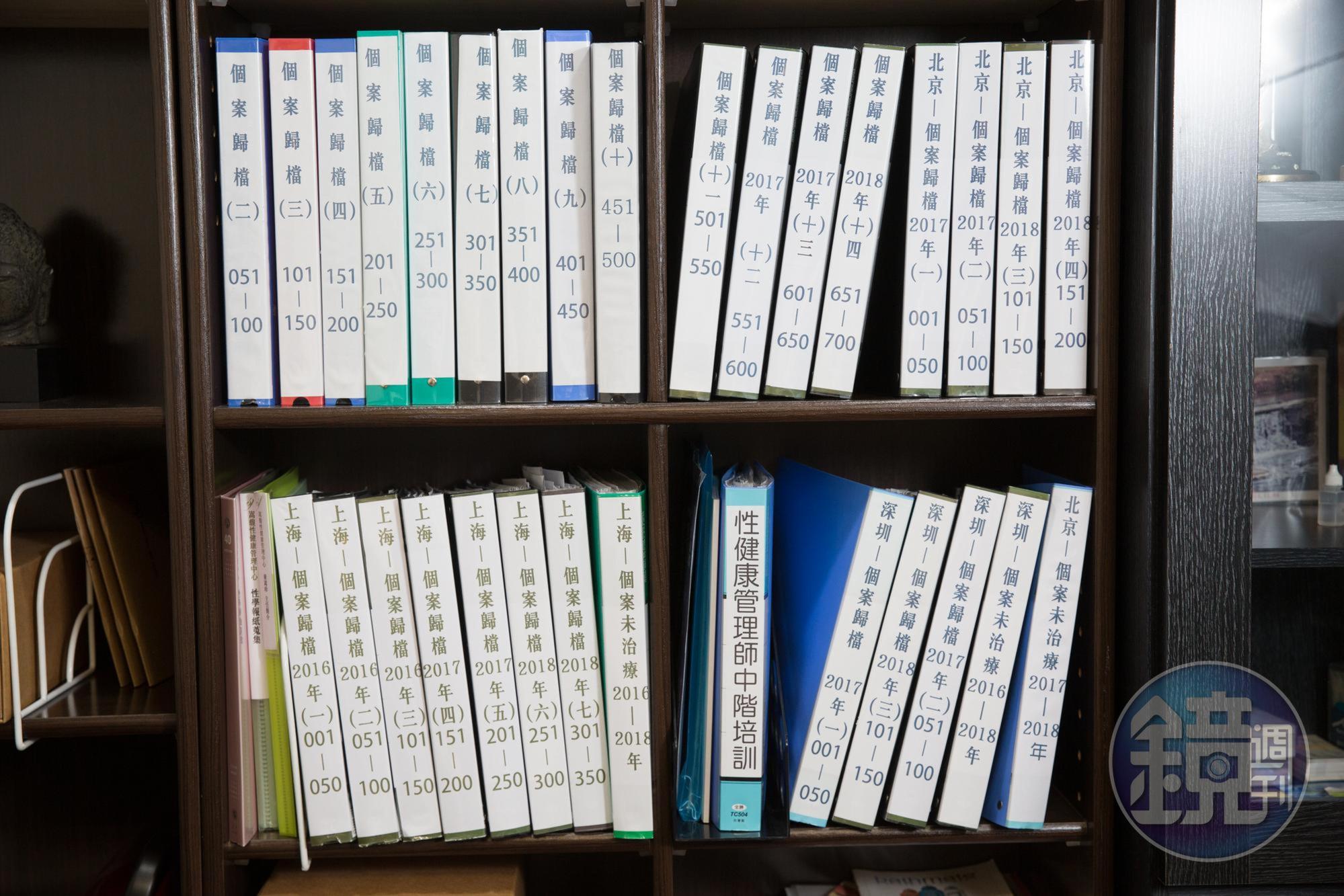 書櫃上滿滿都是個案的檔案。
