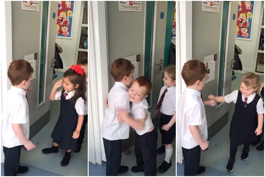 英國北愛爾蘭一間小學為了增進同學間的互動，特別規劃這項特別的「問候活動」。（翻攝自Londonderry Primary School粉專）