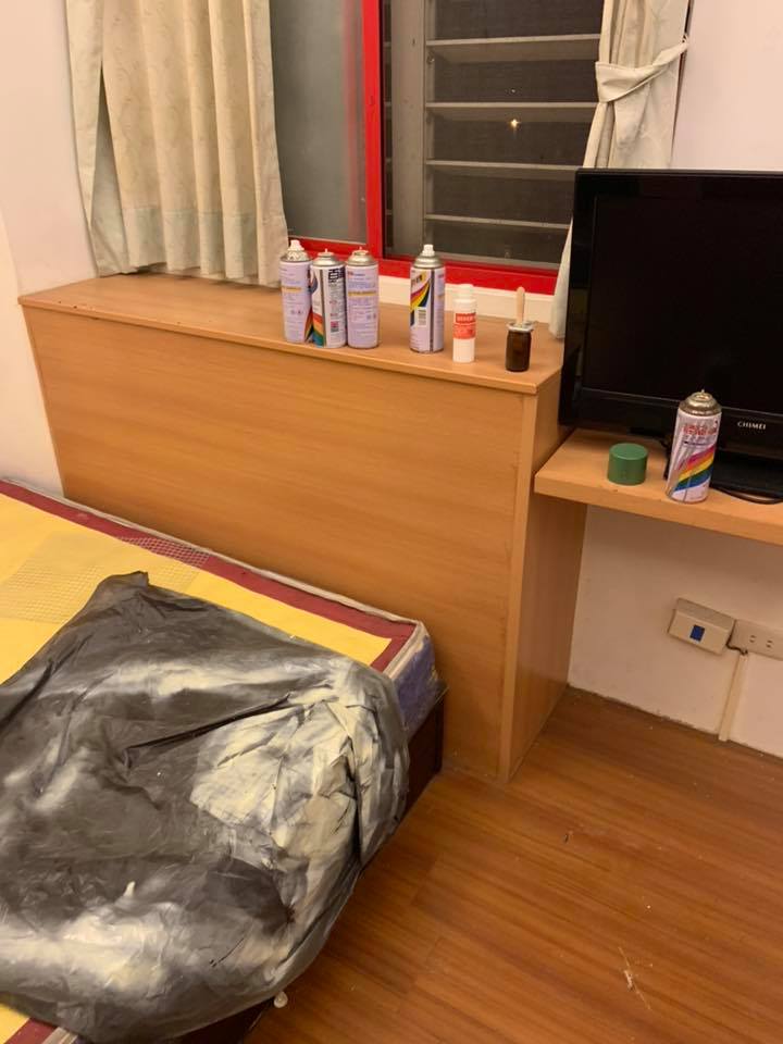 房間被當成噴漆工作室。（翻攝自花蓮同鄉會臉書）