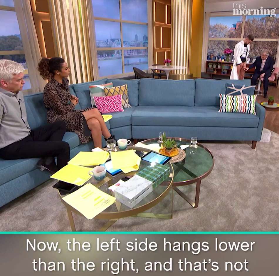 英國iTV頻道晨間節目，找來真人示範檢測睪丸癌。（翻攝「This Morning」官方臉書）