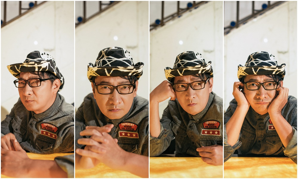 即使打扮得很年輕，九孔一瞇眼就出現了蚊子感或是各式諧星貌，對他來說，娛樂是內建使命。