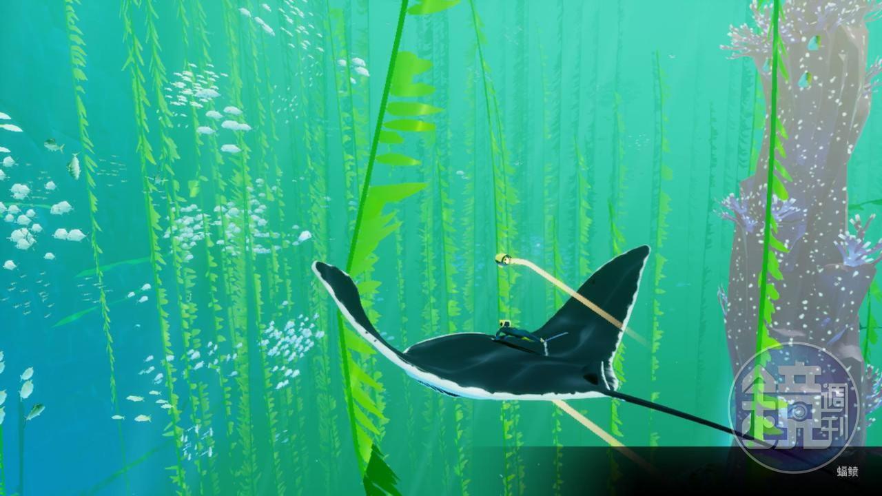 攀附在中大型海洋生物身上，就能加快移動速度。（圖片來源：遊戲實機截圖）