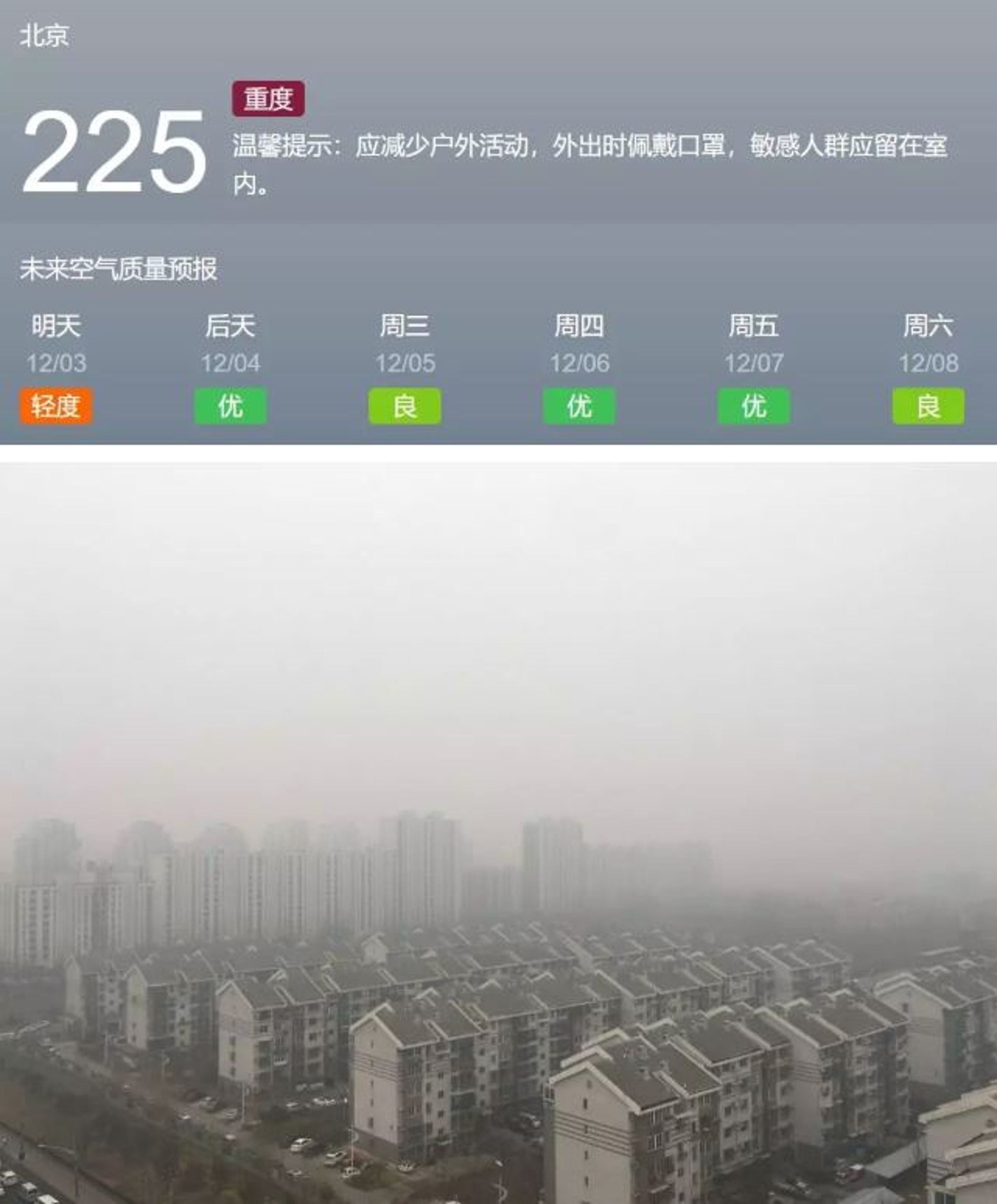 北京的霧霾情況。（DT君提供）