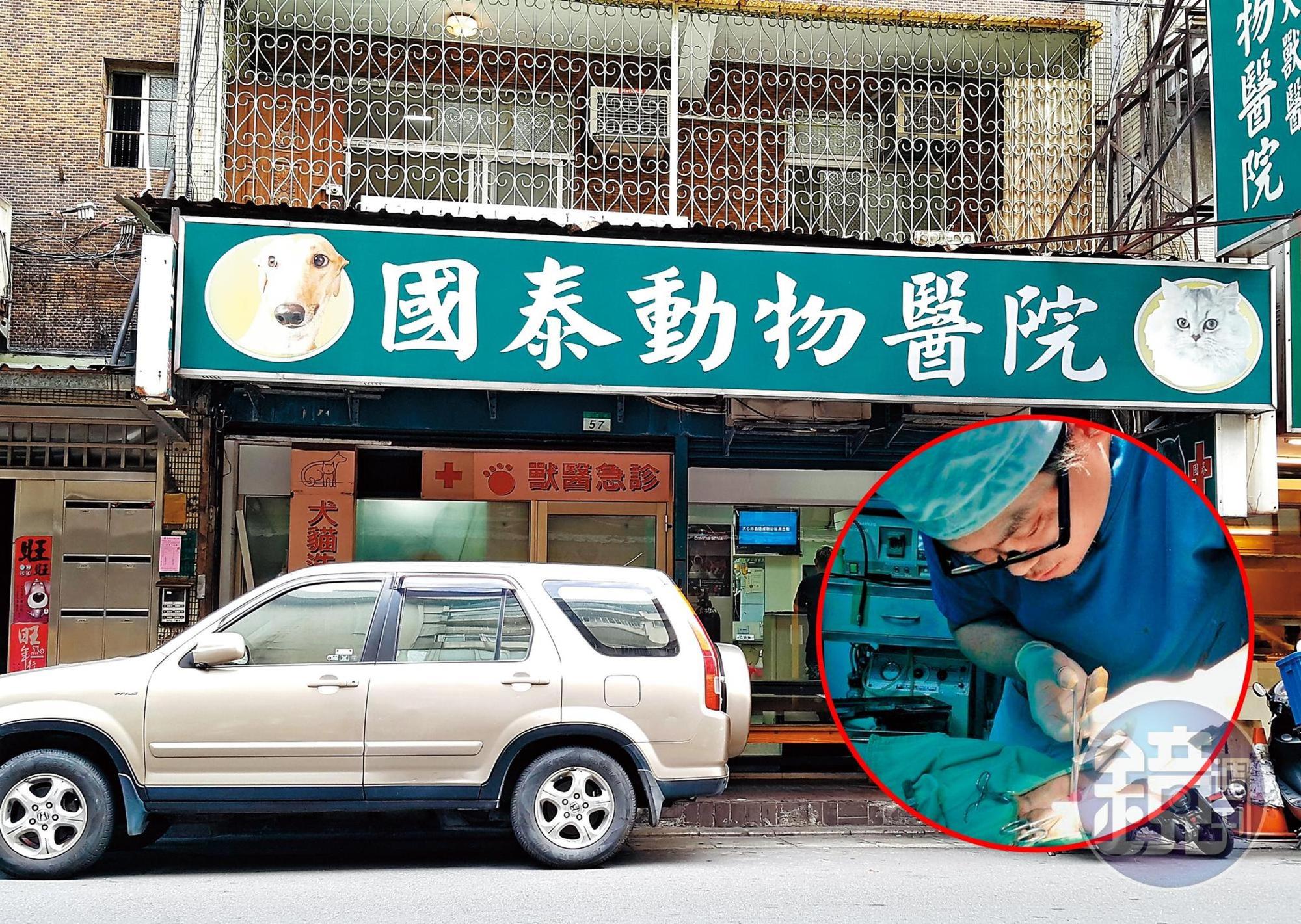 老字號國泰動物醫院被爆超抽至少6隻血犬的血液，還把血拿來做成製劑營利，國泰動物醫院負責人是院長張紹沛。（小圖翻攝張紹沛臉書）