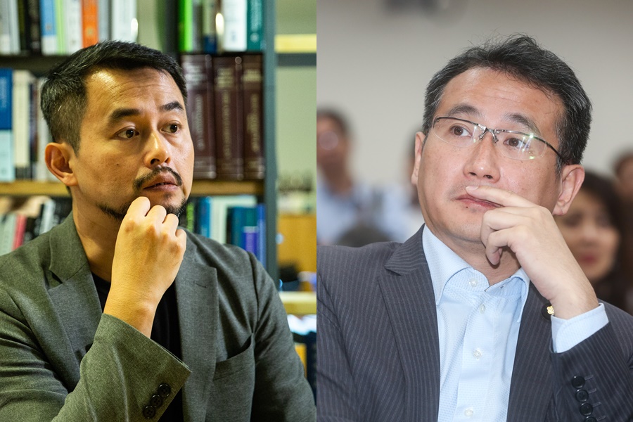 《美麗島電子報》董事長吳子嘉爆料，民進黨將提名小燈泡案辯護律師黃致豪（左）出征參選士林大同區立委，對此民進黨立委鄭運鵬（右）否認。