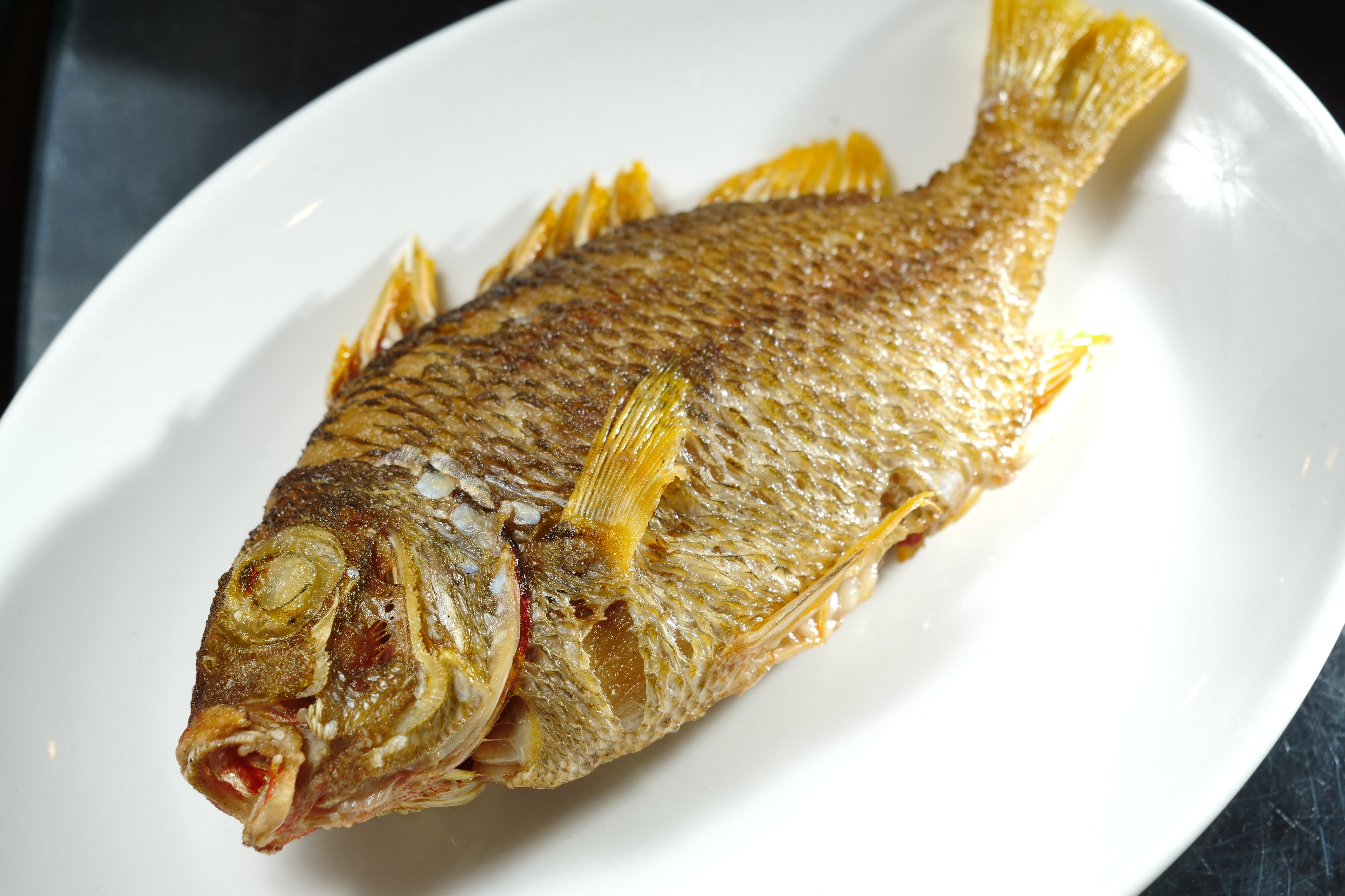 「香煎谷光魚」的魚皮酥香迷人，肉質細嫩清甜，還飽含甘美魚汁。（時價，圖中約270元）