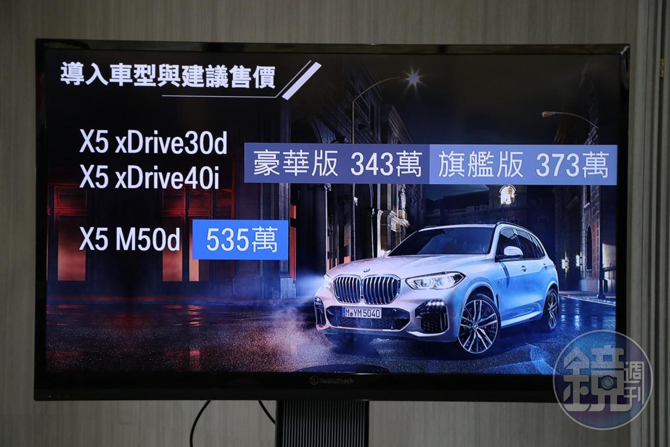 BMW X5的建議售價自343萬起。