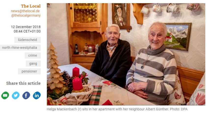 德國突擊隊為逮捕黑幫分子出動任務，但卻因訊息傳遞錯誤，而誤闖獨居的老奶奶海爾格（右）家中。（圖取自The Local）