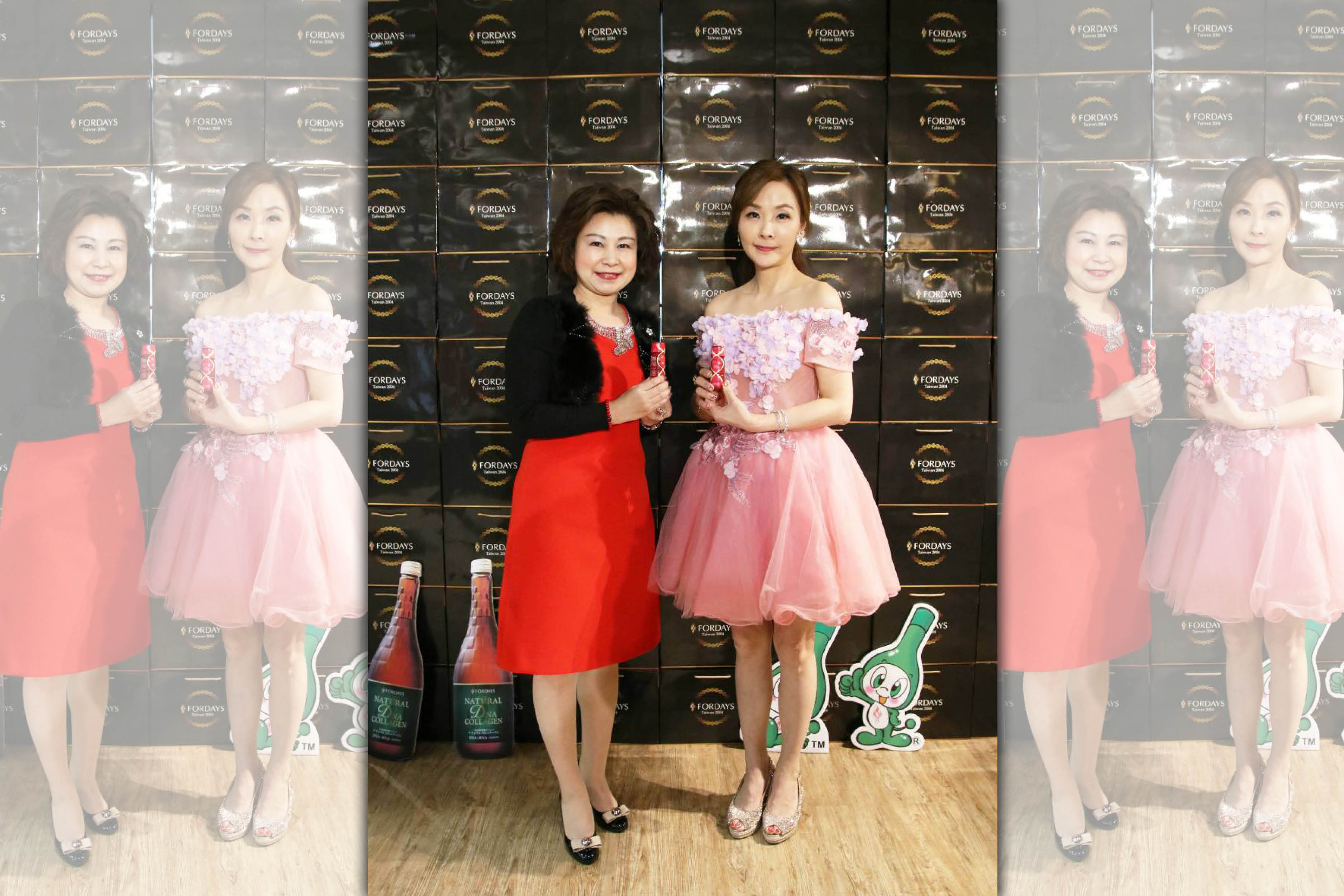 許聖梅最近接下不少活動，與日商富地滋台灣分公司社長幸田望希（左）PK逆龄祕方。（日商富地滋提供）