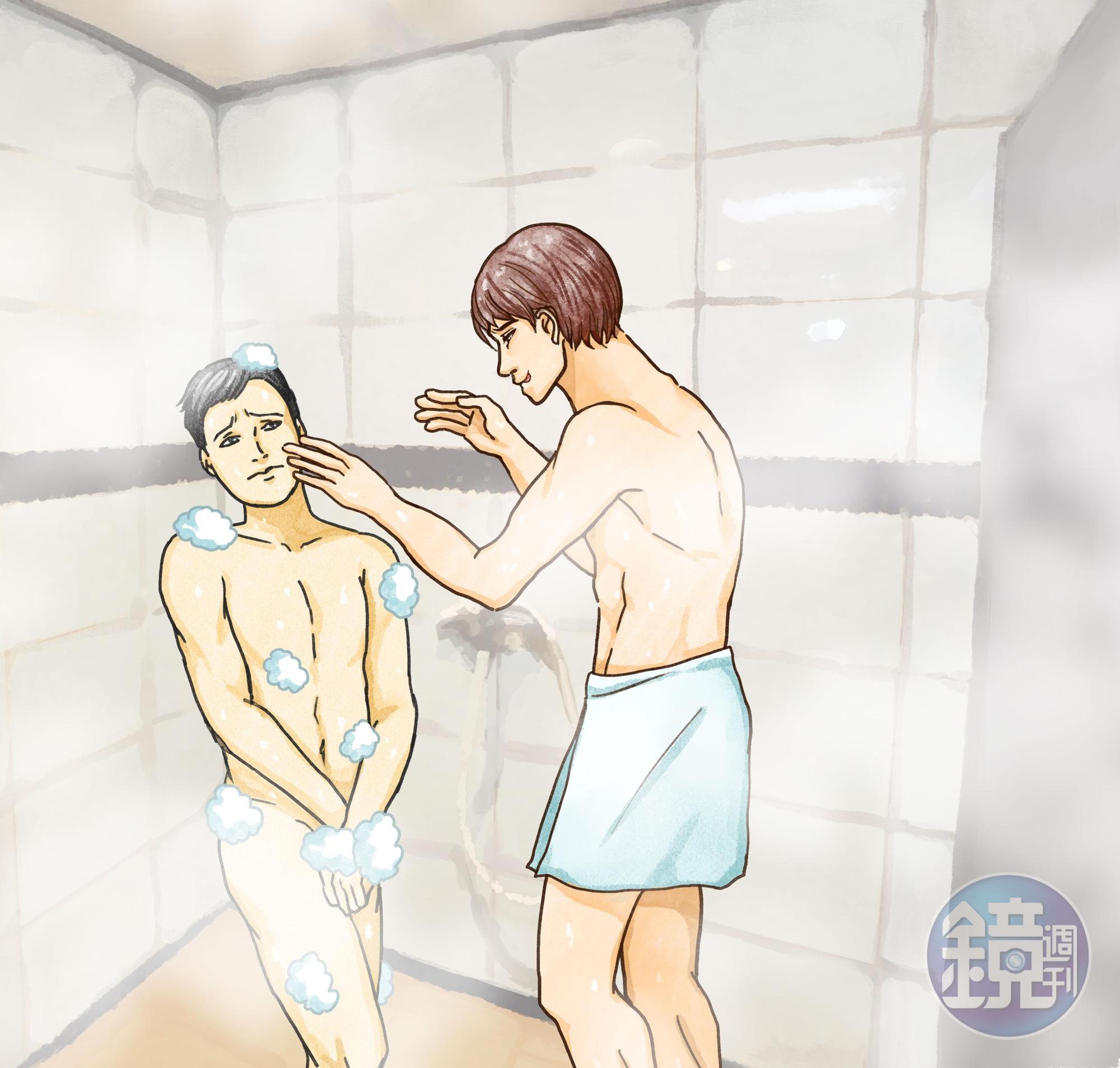 加害人在學校內的浴室，多次強迫學弟為他口交得逞。