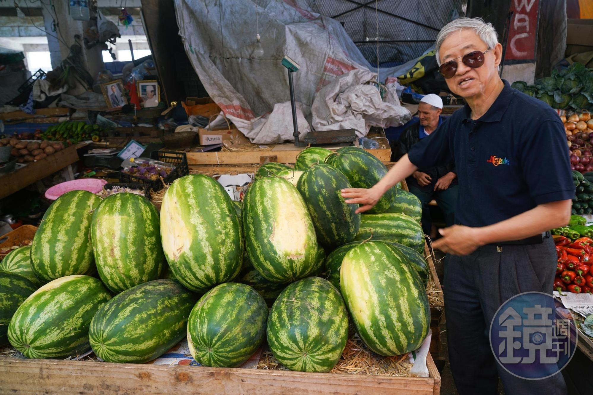 邱爸帶我們認識摩洛哥市場，這兒也產多種水果。